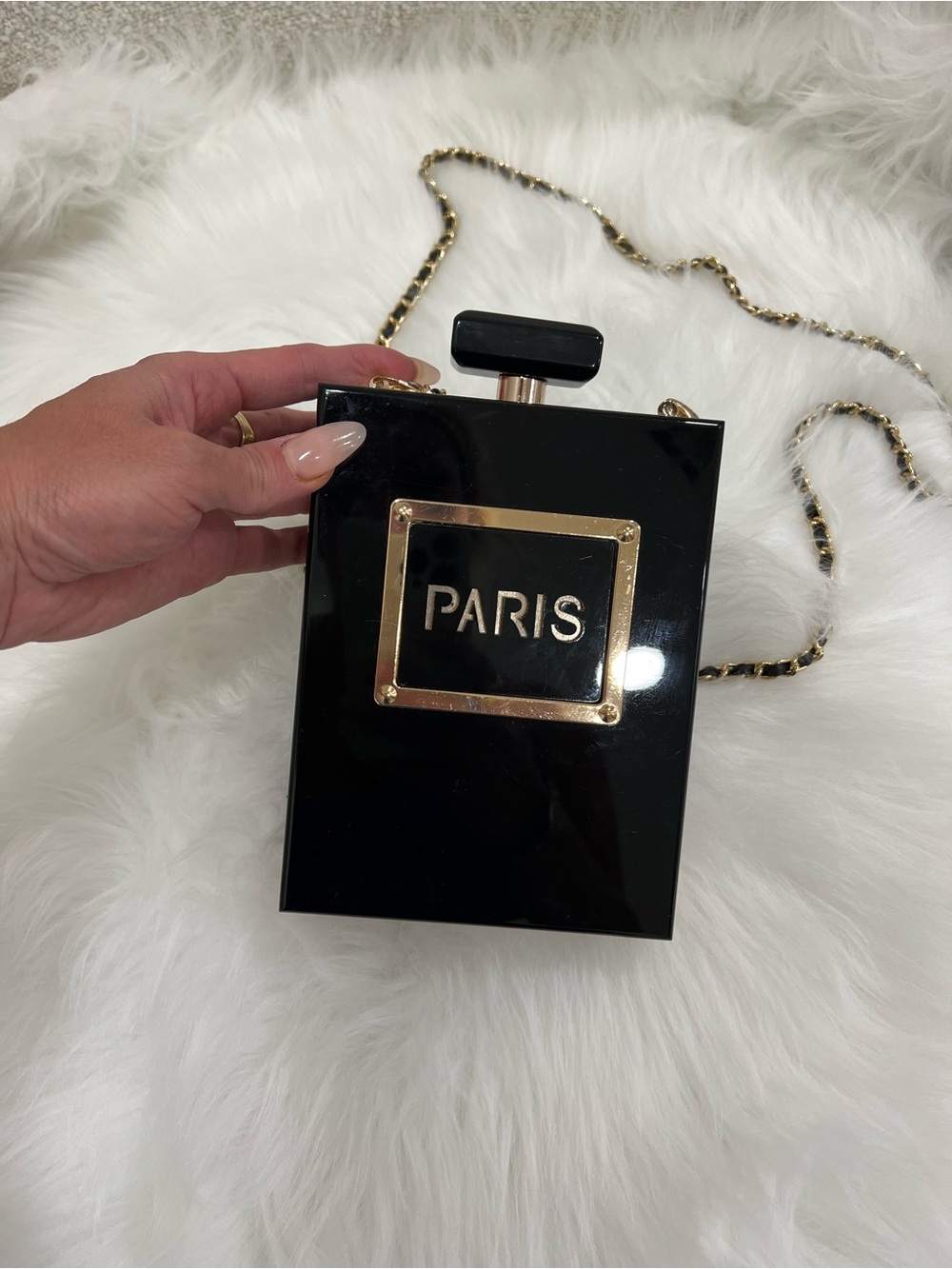 Paris Black Glossy Box Clutch with Gold Accent